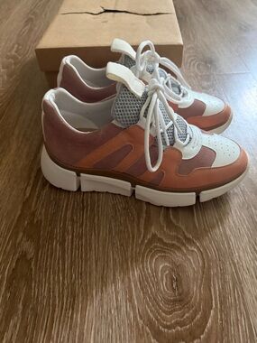 Chunky Women's White and Coral Pink Fashion Sneakers by Anthropologie